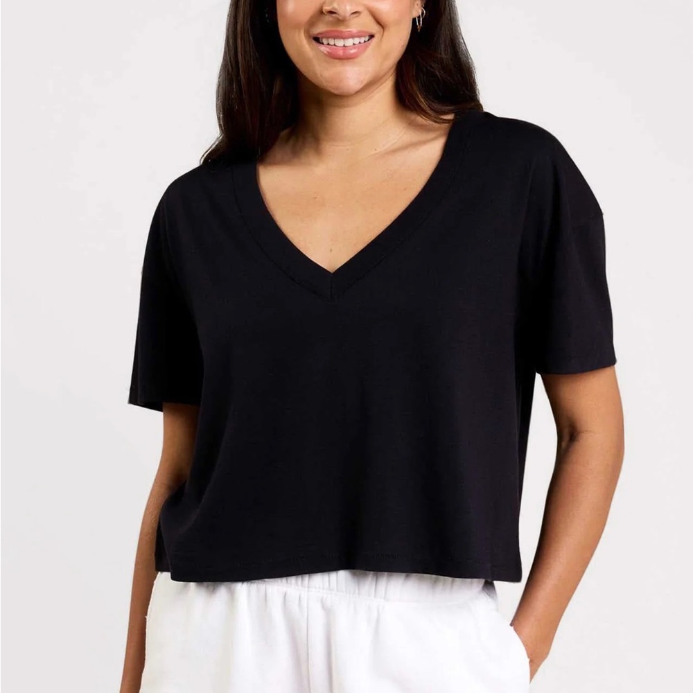 Nuuds Black Boxy V-Neck Tee